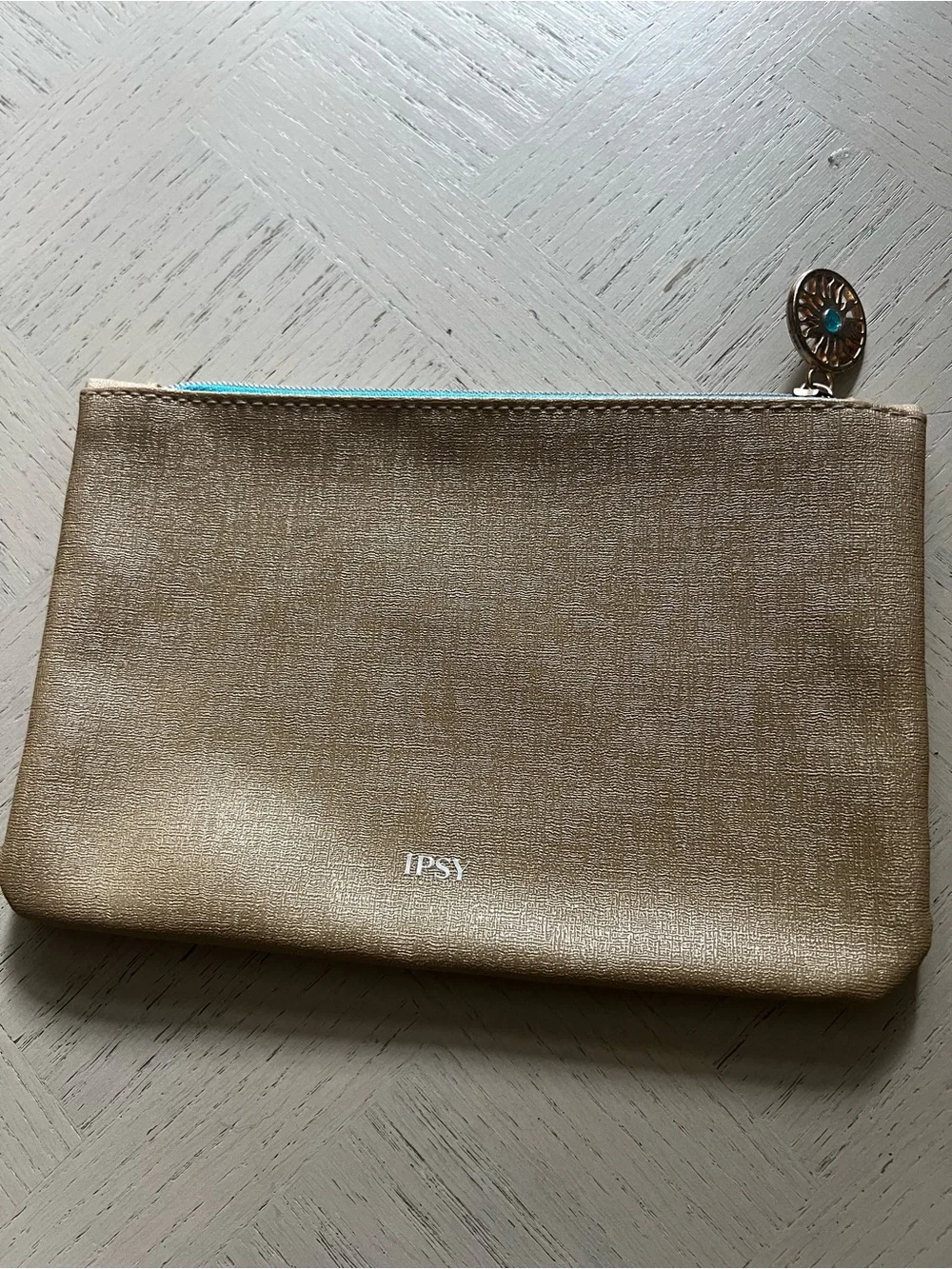 IPSY July 2021 Glam Bag STAY GOLDEN Makeup Cosmetic Clutch Jeweled Zip Pull